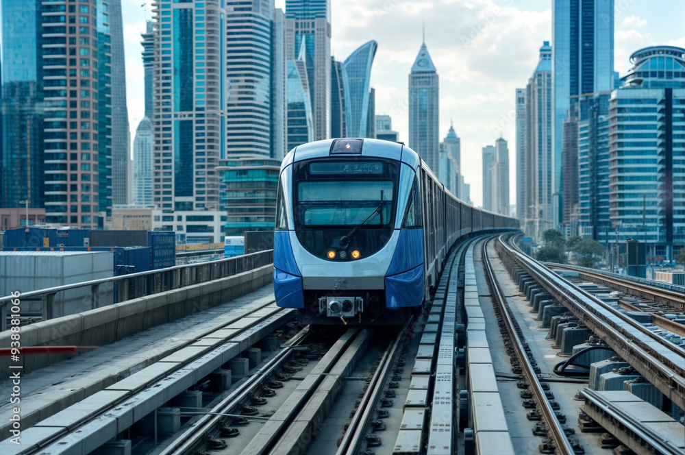 Fototapeta premium Dubai metro train in modern city.