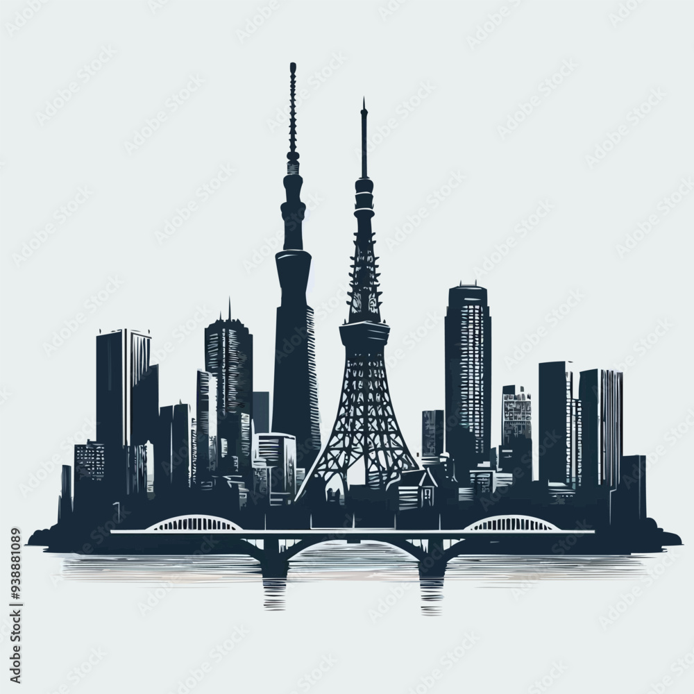Obraz premium Shanghai China city skyline vector silhouette