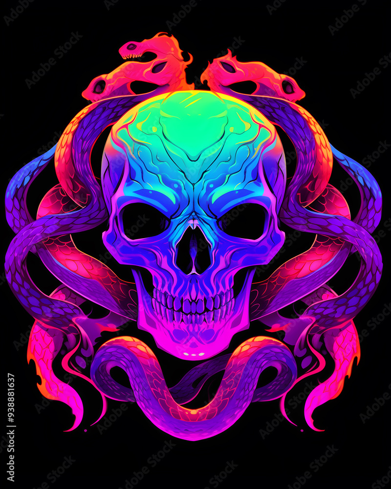 Fototapeta premium Skull and Serpent symmetry layout illustration