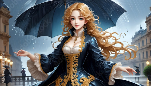 Wallpaper Mural A beautiful girl under the rain with an umbrella Torontodigital.ca