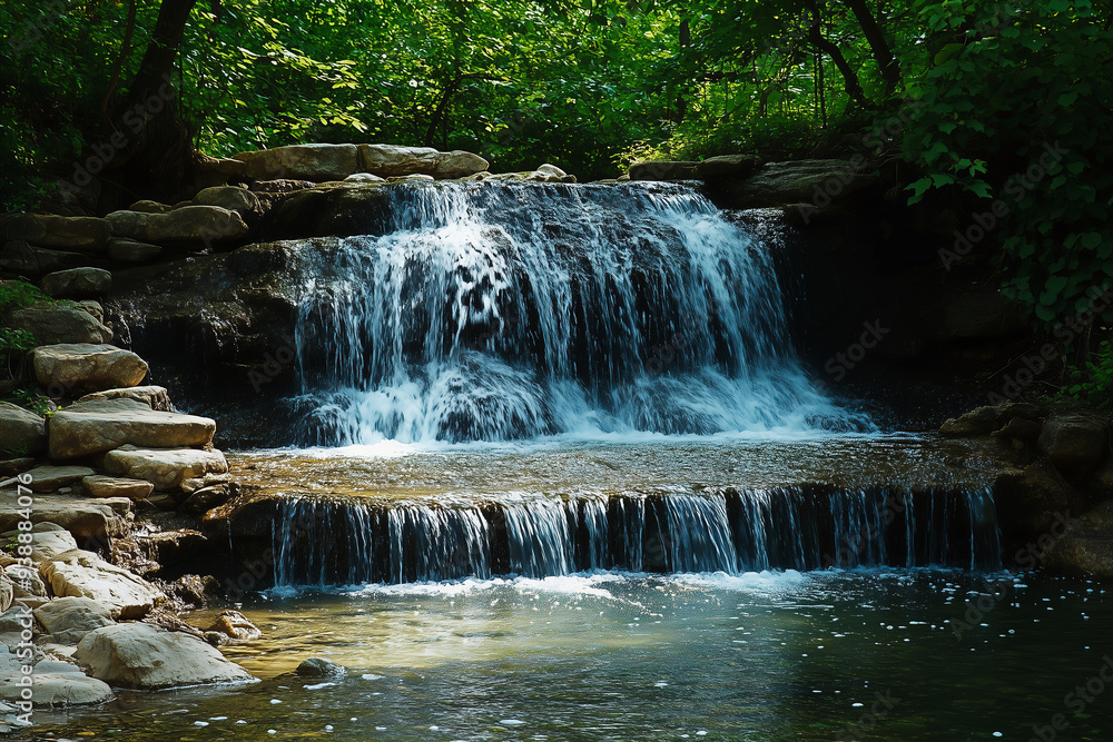 Obraz premium A rocky waterfall in the forest