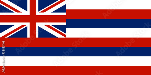 Flag of Hawaii state (United States of America, U.S.A. or USA, North America) Moku‘aina o Hawai‘i, Eight alternating horizontal stripes of white, red, and blue, with the United Kingdom's Union Flag 