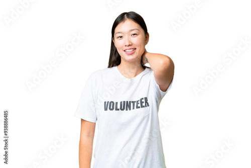 Young volunteer woman over isolated chroma key background laughing