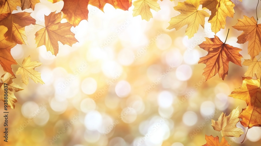 Vibrant autumn background with blurred yellow, orange, and brown fall leaves, highlighted by soft white bokeh lights. Ideal for seasonal designs with ample copy space for text or design elements. Vibrant autumn background with blurred yellow, orange, and brown fall leaves, highlighted by soft white bokeh lights. Ideal for seasonal designs with ample copy space for text or design elements.