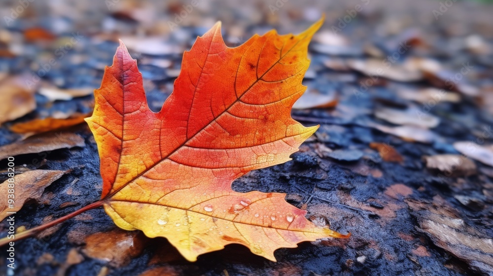 Autumn Leaf with Dew Drops. Autumn Leaf with Dew Drops.