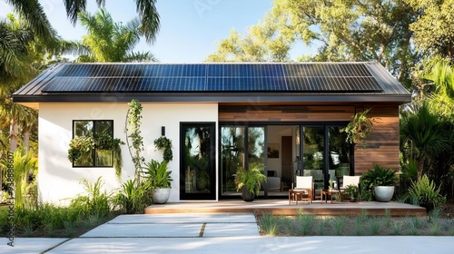 Solar panels on a modern smart home, Smart energy efficiency, Sustainable living solutions