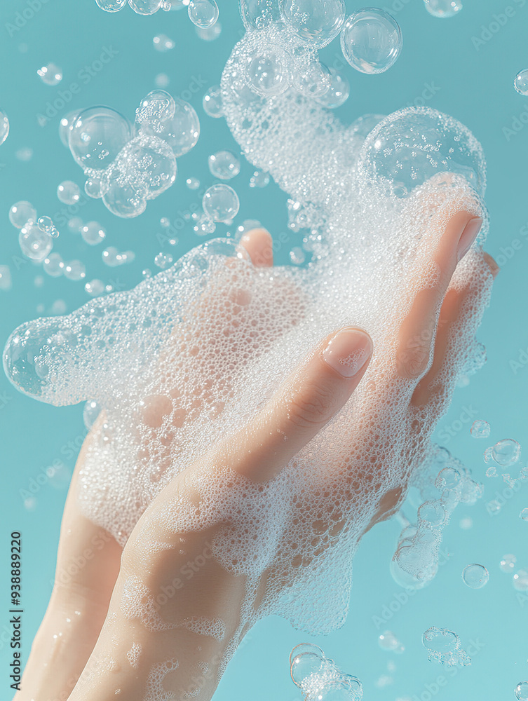 A close-up photograph of hands washing with soap A close-up photograph of hands washing with soap