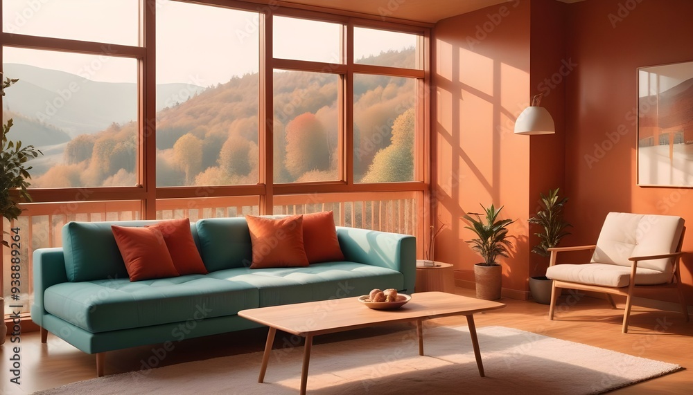 Interior mockup In a white room a blue sofa is placed next to a photo frame on the wall Interior mockup In a white room a blue sofa is placed next to a photo frame on the wall