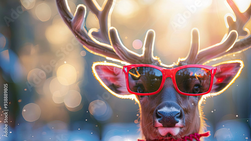 reindeer with sunglasses  christmas background
