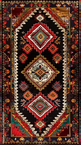 A beautifully crafted woven carpet, displaying geometric designs that reflect traditional art and vibrant cultural heritage.