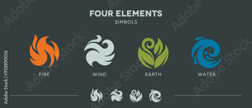 Four Elements fire water earth air Icon Set Logos