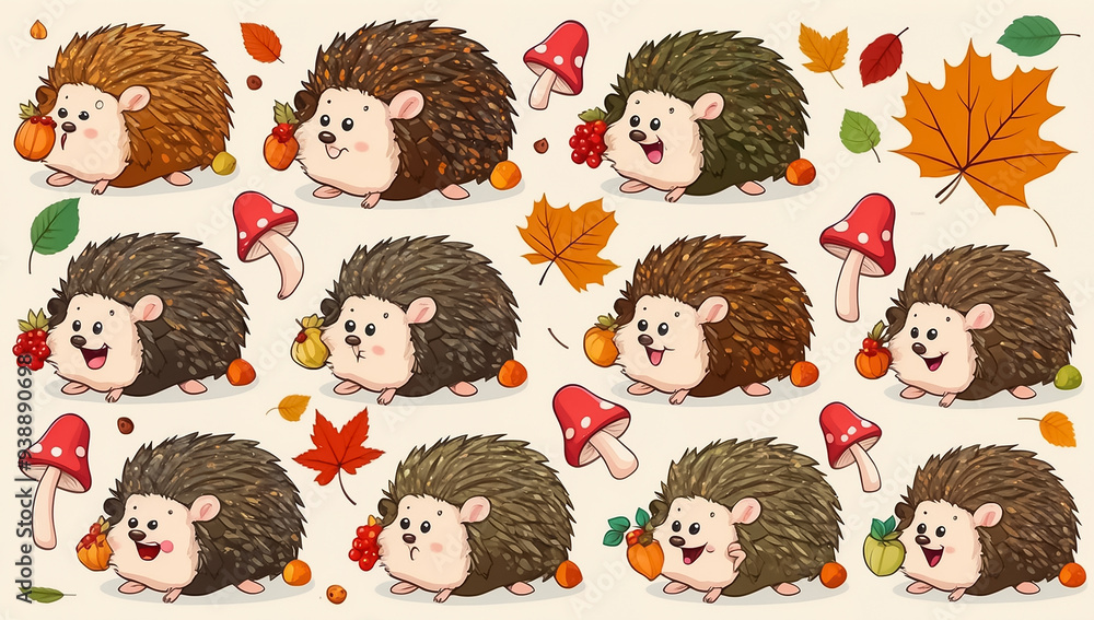 Obraz premium sticker set, different cute hedgehog