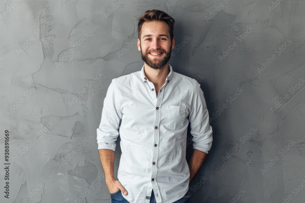 Confident young entrepreneur in blue collar shirt.