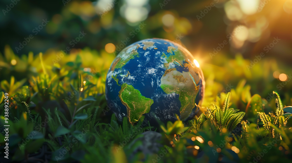 Mini green earth planet globe with world map with green grass. Earth protection day or environmental Mini green earth planet globe with world map with green grass. Earth protection day or environmental