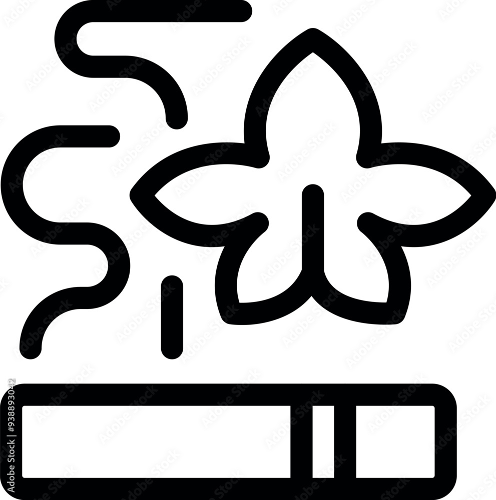 Simple line icon of a cigarette with smoke and a flower symbolizing flavored tobacco Simple line icon of a cigarette with smoke and a flower symbolizing flavored tobacco