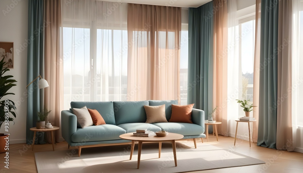 Interior mockup In a white room a blue sofa is placed next to a photo frame on the wall Interior mockup In a white room a blue sofa is placed next to a photo frame on the wall