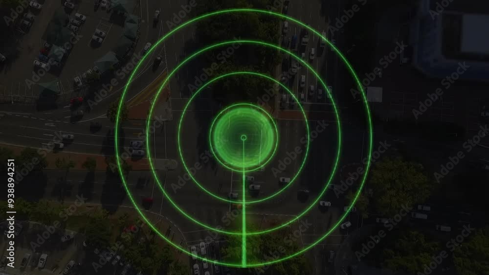 Animating green radar over aerial view of urban traffic in city Animating green radar over aerial view of urban traffic in city