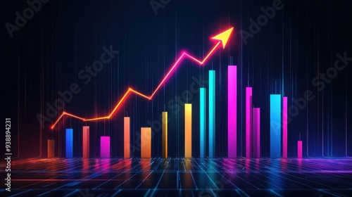 Wallpaper Mural Vibrant growth chart showing upward trend with colorful bars on a digital background, symbolizing progress and success in business. Torontodigital.ca