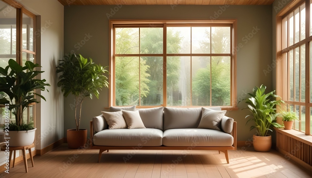 Interior mockup In a white room a blue sofa is placed next to a photo frame on the wall Interior mockup In a white room a blue sofa is placed next to a photo frame on the wall