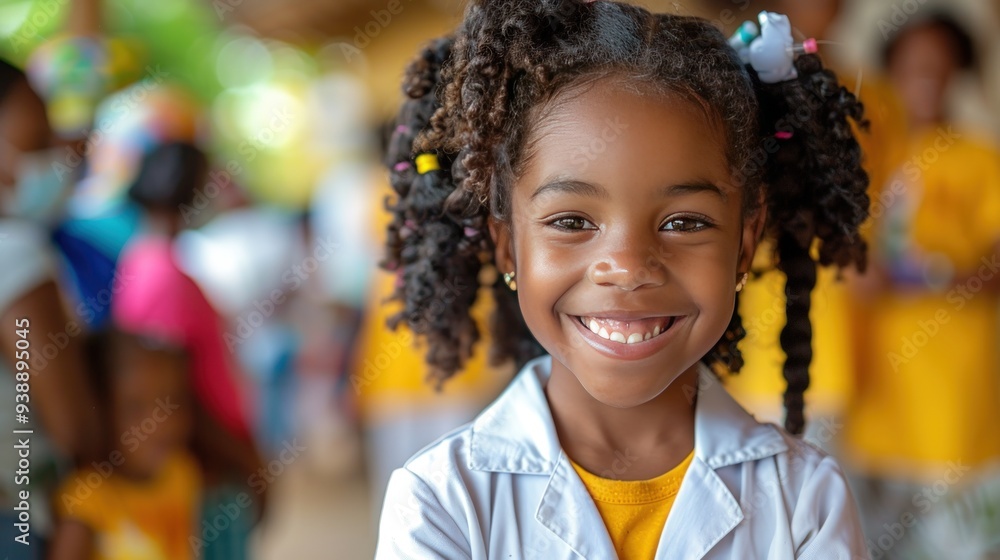 A young girl with bright eyes and a big smile. She looks happy and innocent.