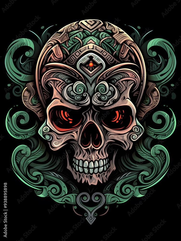 Tribal Skull and Crossbones Tattoo symmetry layout illustration Tribal Skull and Crossbones Tattoo symmetry layout illustration