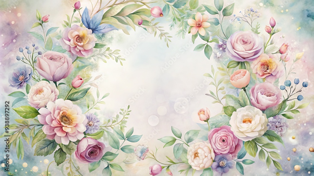 Delicate watercolor flowers bloom in soft pastel hues within a whimsical circular frame, creating a dreamy and ethereal background for any design or project. Delicate watercolor flowers bloom in soft pastel hues within a whimsical circular frame, creating a dreamy and ethereal background for any design or project.