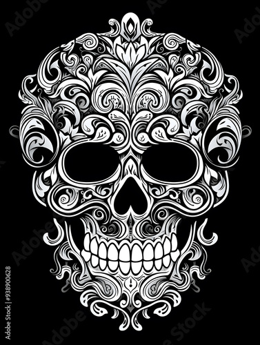 Tribal Skull and Floral Patterns Tattoo symmetry layout illustration