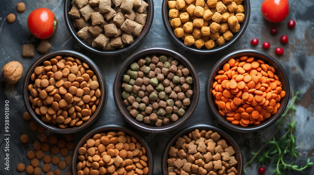 Pet shop banner template featuring a bowl of dry food for cats or dogs with pet supplies on a white background. Pet shop banner template featuring a bowl of dry food for cats or dogs with pet supplies on a white background.