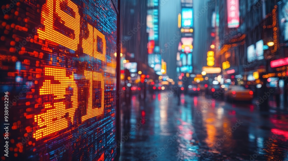 Obraz premium Cityscape Night with a Digital Billboard