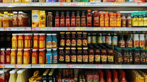 Wallpaper Mural Grocery Aisle with a Vibrant Selection of Condiments and Sauces on Display Torontodigital.ca
