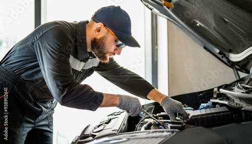 Focused Mechanic Performing Car Maintenance