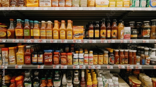 Wallpaper Mural Grocery Aisle with a Vibrant Selection of Condiments and Sauces on Display Torontodigital.ca