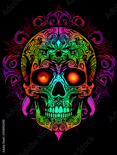 Tribal Skull and Mandala Tattoo symmetry layout illustration