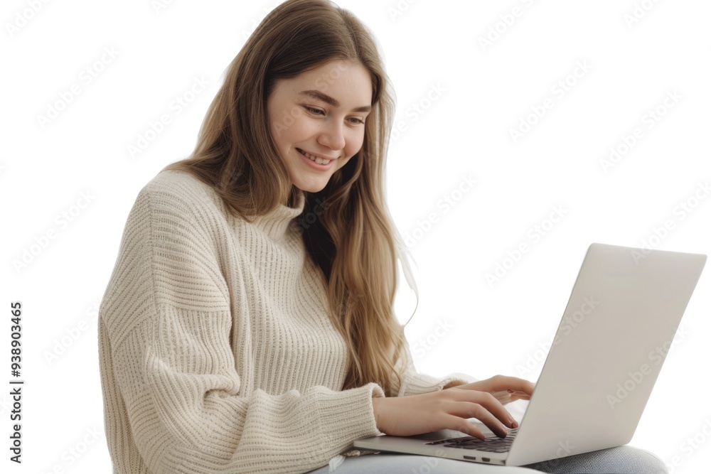 Caucasian student freelancer woman using laptop for remote work Caucasian student freelancer woman using laptop for remote work