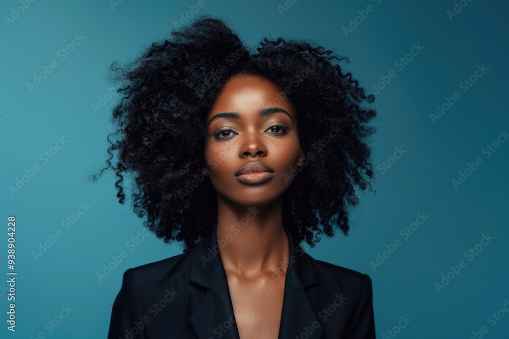 Portrait of a beautiful black businesswoman against blue background Portrait of a beautiful black businesswoman against blue background