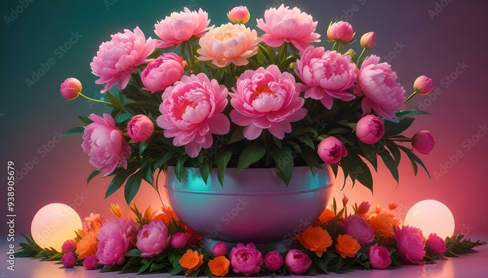 a vase with flowers in it and a round object in the background. a vase with flowers in it and a round object in the background.