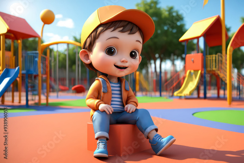 3d little kid in the playgound, play and learn  photo