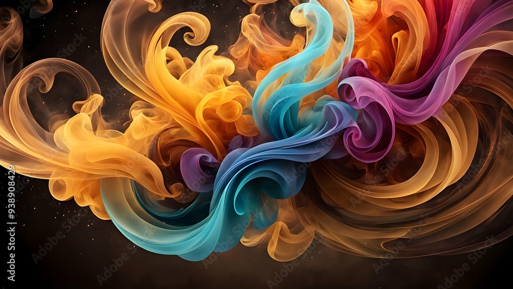 A vibrant 3D background with swirling, colorful smoke that creates a dynamic, fluid effect. The smoke's flowing, ethereal nature adds depth, texture, and mystery, enhancing the scene with a sense of i