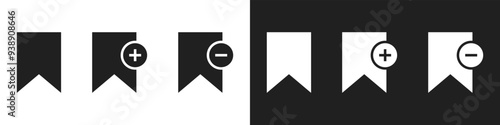 Bookmark add, plus and remove, minus icon vector design