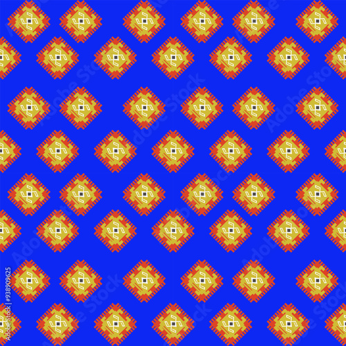 Geometric pattern Native American fabric patterns, colorful, used for decoration or all types of fabric projects. Blue and orange tones A pair of colors that contrast nicely.