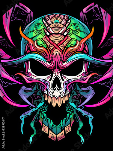 Tribal Skull and Tarantula Tattoo symmetry layout illustration