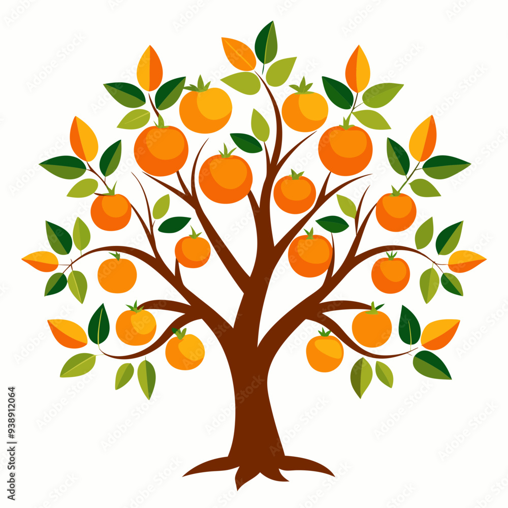 Orange Tree Silhouette with Fruit on White Background Orange Tree Silhouette with Fruit on White Background