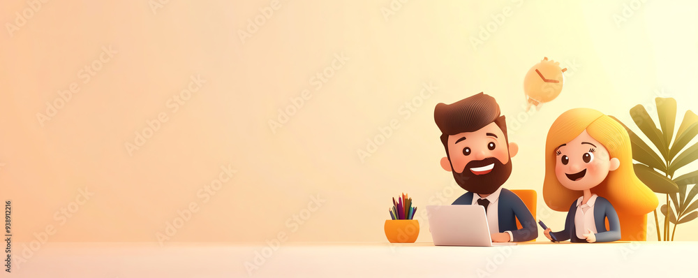 A cheerful duo collaborates at a laptop in a minimalistic workspace, embodying teamwork and creativity in a bright setting. A cheerful duo collaborates at a laptop in a minimalistic workspace, embodying teamwork and creativity in a bright setting.