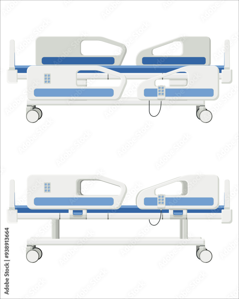 Medical equipment, beds electric for patients in hospitals and clinics, including residential homes. Flat design Medical equipment, beds electric for patients in hospitals and clinics, including residential homes. Flat design