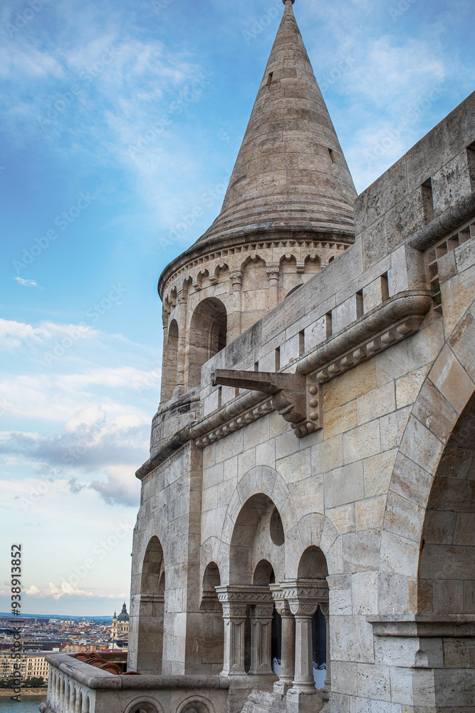 Fototapeta premium Budapest,Hungary - July 8,2023 : View of Fisherman's bastion in the summer evening.