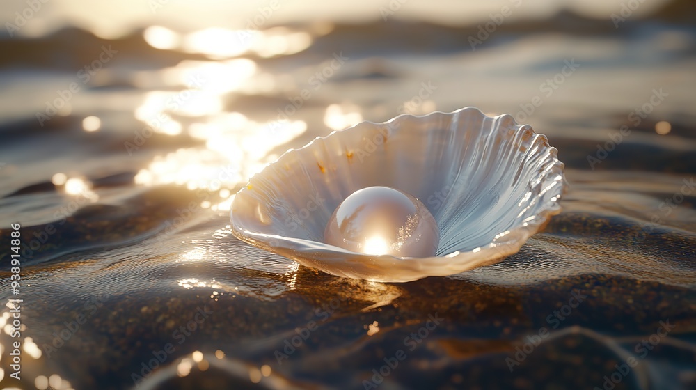 The bright and beautiful pearl in the shell, AI generated.