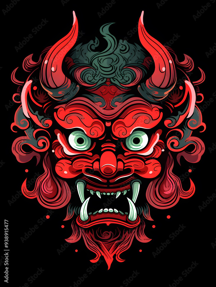 Tribal Tengu Mask Tattoo symmetry layout illustration Tribal Tengu Mask Tattoo symmetry layout illustration