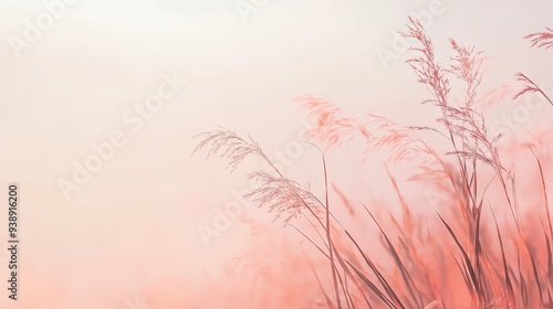 Delicate pink reeds swaying in soft morning light