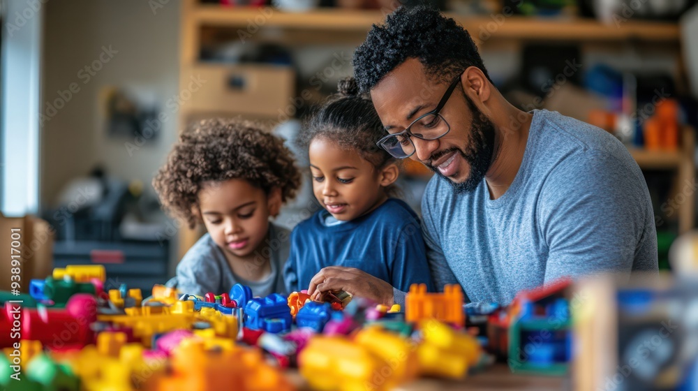 Fototapeta premium A multicultural family organizing the garage, sorting tools and toys with teamwork and efficiency.