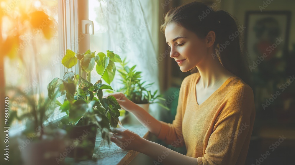 A Mother wiped the window sill carefully. Keep the house clean and orderly.